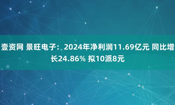 壹资网 景旺电子：2024年净利润11.69亿元 同比增长24.86% 拟10派8元